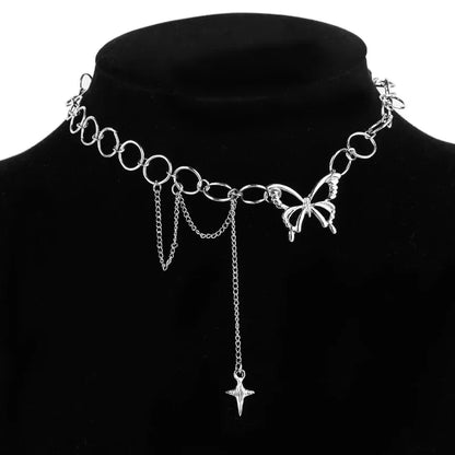 Hip Hop Butterfly Pendant Tassel Choker Necklace for Women Teens Girls Punk Link Chain Y2K Necklace Party Daily Fashion Jewelry
