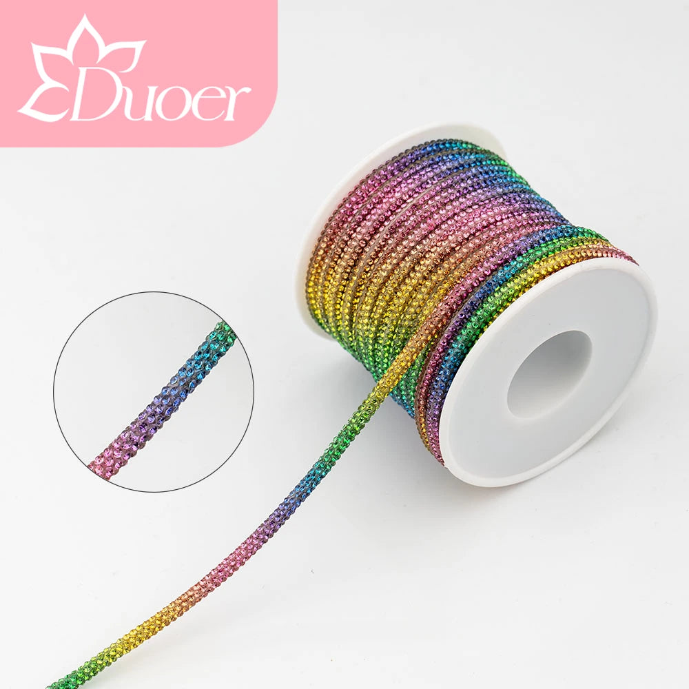DUOER 3mm 5/10 Yards Glass Rhinestones Rope Tube GlitterDiamond Cord Soft Shoelace Drawstring Trimming For DIY Hoodies Trouser
