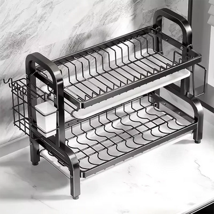 2025 New 2-Tier Stainless Steel Dish Drainer Compact Kitchen Organizer with Utensil Holder Rustproof Countertop Storage