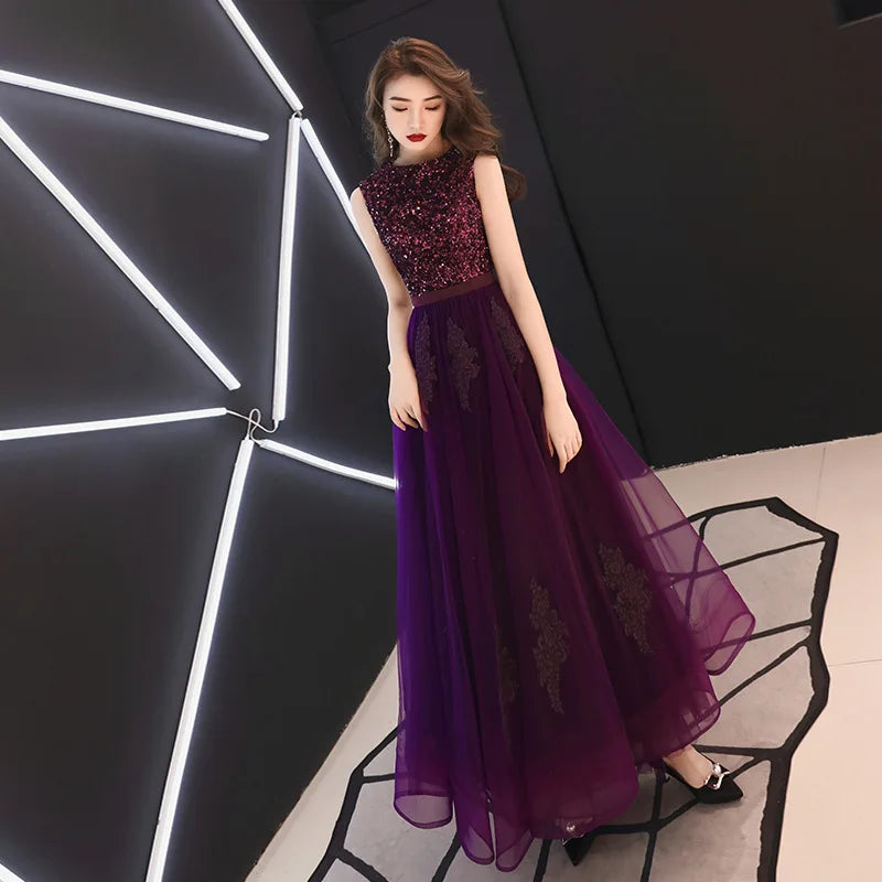 Luxury dark purple Fashion lady girl lady women prom performance bridesmaid dress princess party gown