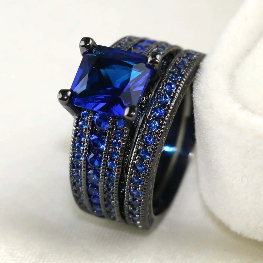 Fashion Couple Rings Romantic Women Rhinestones CZ Rings Set Trendy Men Stainless Steel Zircon Stone Rings Wedding Band Jewelry