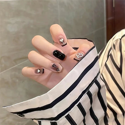 24Pcs/Set Pink Bow French Fake Nails Art Cute with Diamonds Girls Reusable Ballet Press on Nail Tips Oval Acrylic Stick on Nails