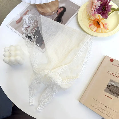 12styles Lace Mesh Triangle Scarf French Country Style Floral Hair Scarf Headwrap for Elegant Women Spring Summer Boho Bandana