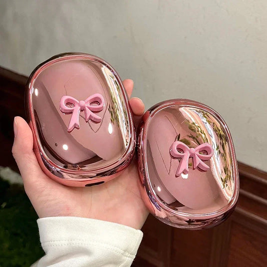 INS Fashion Pink 3D Bow Headphone Earphone Case For Apple Airpods Max2 Electroplated Headphones Protective Case For Airpods Max