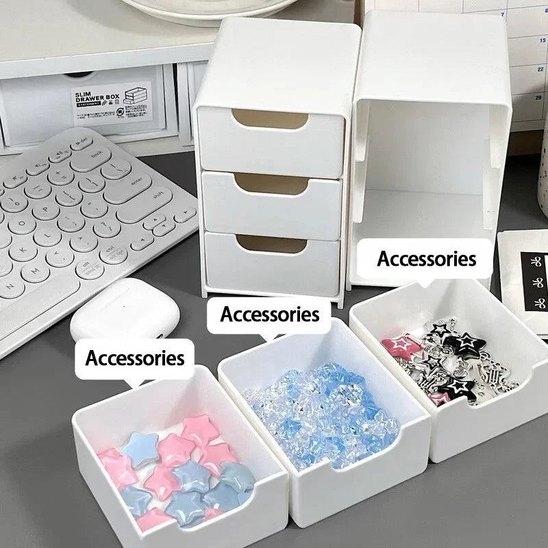 3-Tier Cosmetic Storage Box Organizer With Drawers Multifunctional Countertop Storage For Jewelry Office Supplies