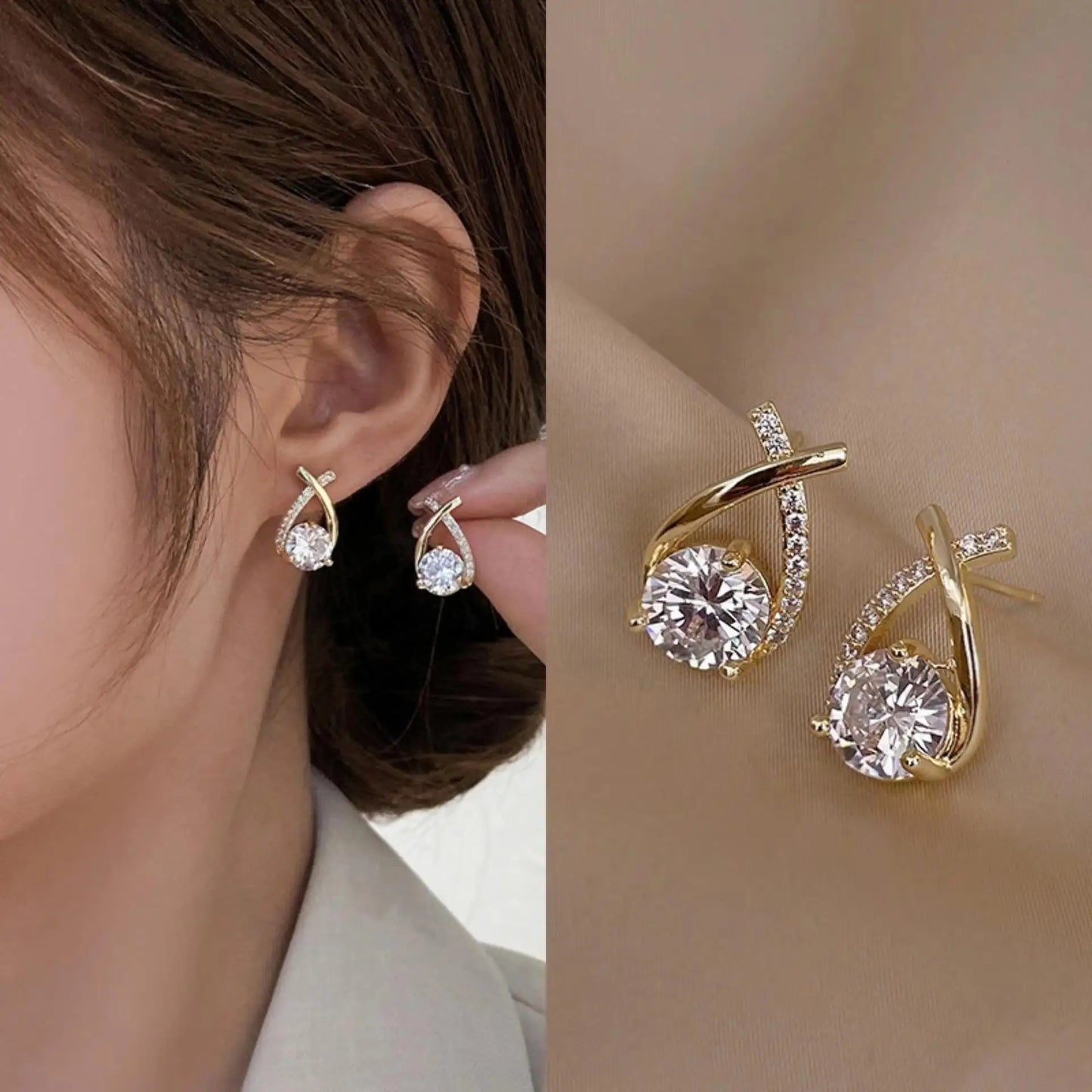 925 Silver Needle Korean Fashion Double V Crystal Earrings For Women Jewelry 2026 Trending Luxury Women's Earrings Behind Ear
