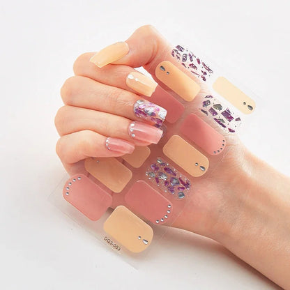 16Tips Nude Semi-Cured Gel Nail Wraps Sticker Long-Lasting UV LED Lamp French Nail Decal Full Cover Waterproof Semi-Cured Sticke
