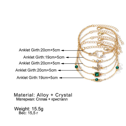 New Luxurious Geometry Square Green Crystal Bracelets Women Fashion Exquisite Butterfly Love Heart Metal Bracelets Set Jewelry