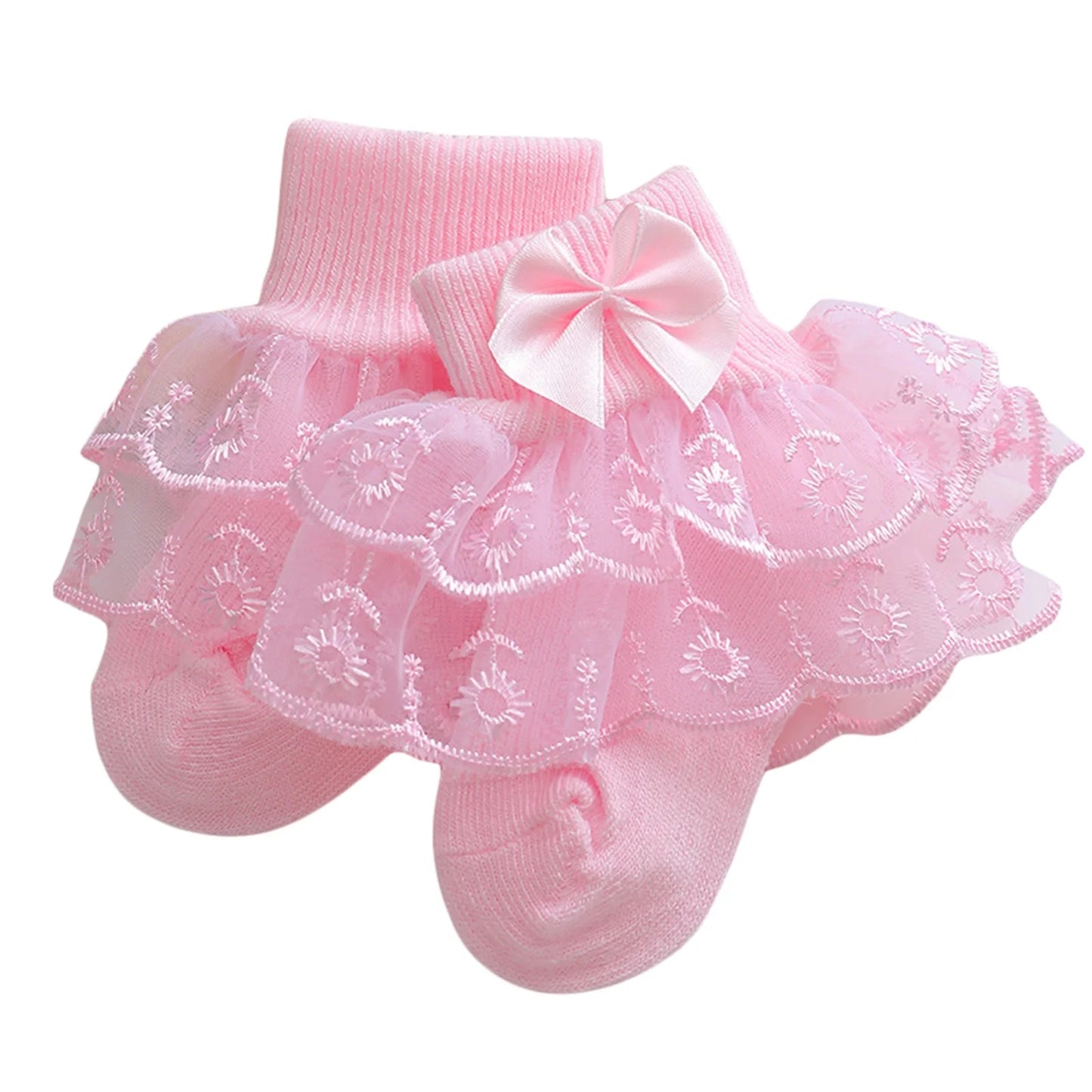 Baby Girls Ruffle Lace Socks, Super Soft Infant Ankle Socks Princess Dress Socks with Bow 3M-2T