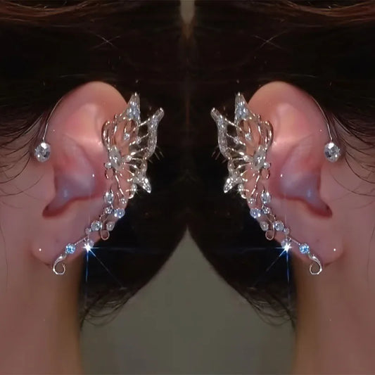 Korean Fashion Butterfly Elf Ear Hanging Earrings For Women Jewelry 2026 Trending New Luxury Ear Cuff Without Hole Fake Earrings