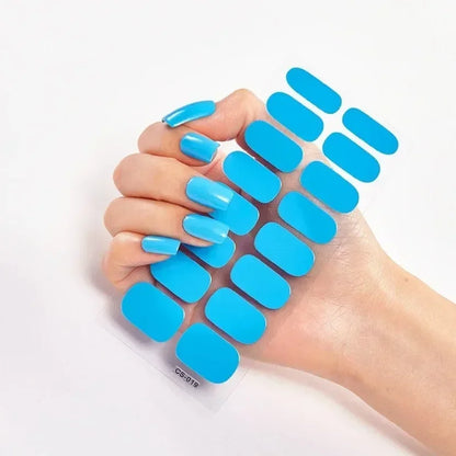 Semi Cured Gel Nail Sticker Pure Color UV LED Lamp Covered Waterproof Full Adhesive Long Self Nail Decals Manicure Lasting