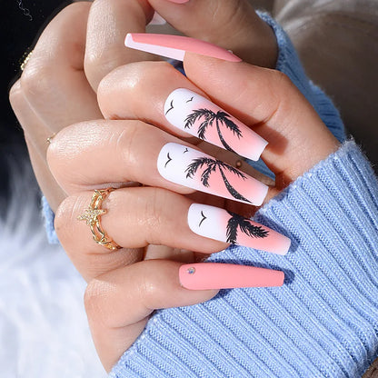 Luxury Designed Reusable Pink Nude False Nails Short Custom Acrylic Press On Nails Artificial Nails With Glue For Woman And Girl