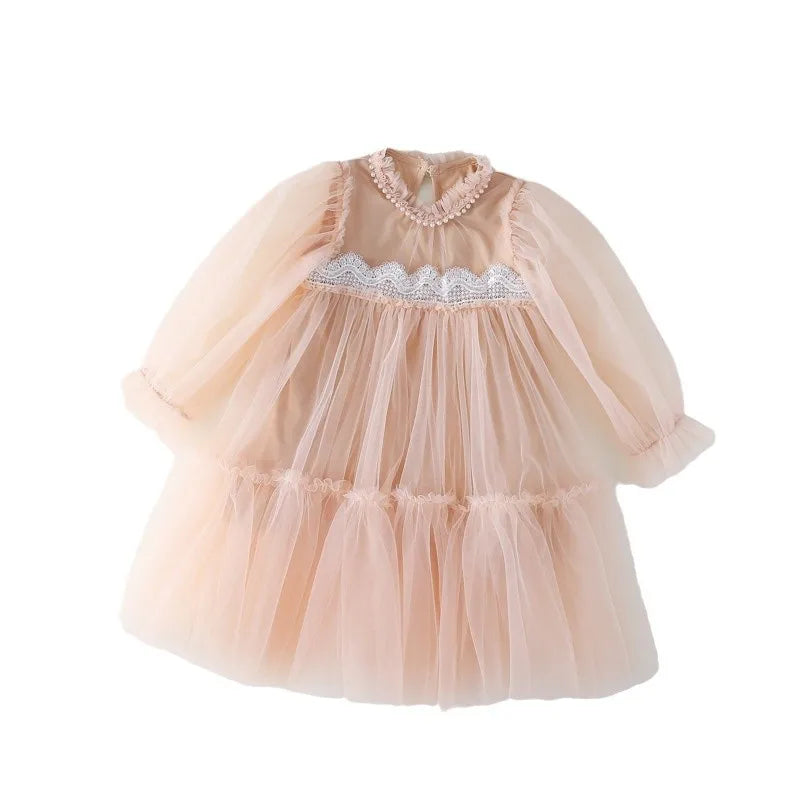 Girls' New Pink Stylish Lace Patchwork Puffy Tulle Birthday First Birthday New Year Princess Dress