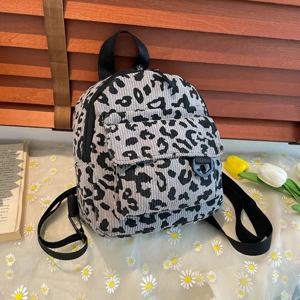 Fashion Vintage Leopard Print Mini Rucksack Bag Large Capacity Travel Backpack Women's Shoulder Bag Lightweight Square Bag