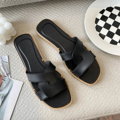 New Summer Women's Slippers Outer Wear Korean Style Ins Web Red Shrimp Skin Fashionable Sandals Quick Selling Amazon Wholesale
