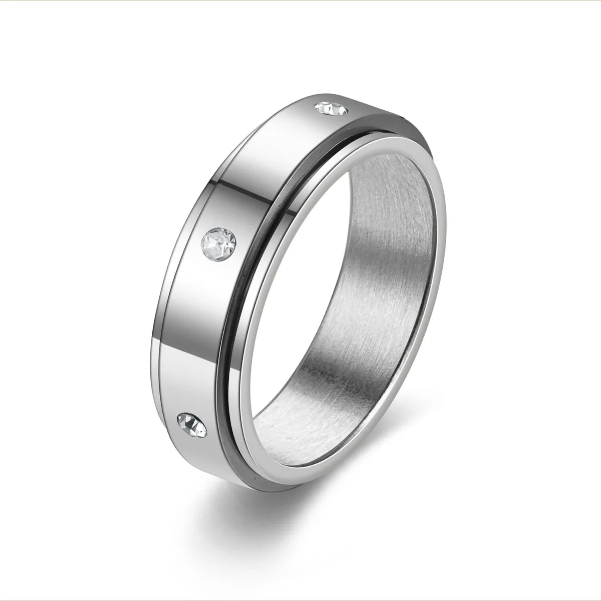 ZAKOL Single Row Square Zircon Rotating Ring for Women Shiny Crystal CZ Starry Couple Rings Aesthetic Creative Jewelry Gift
