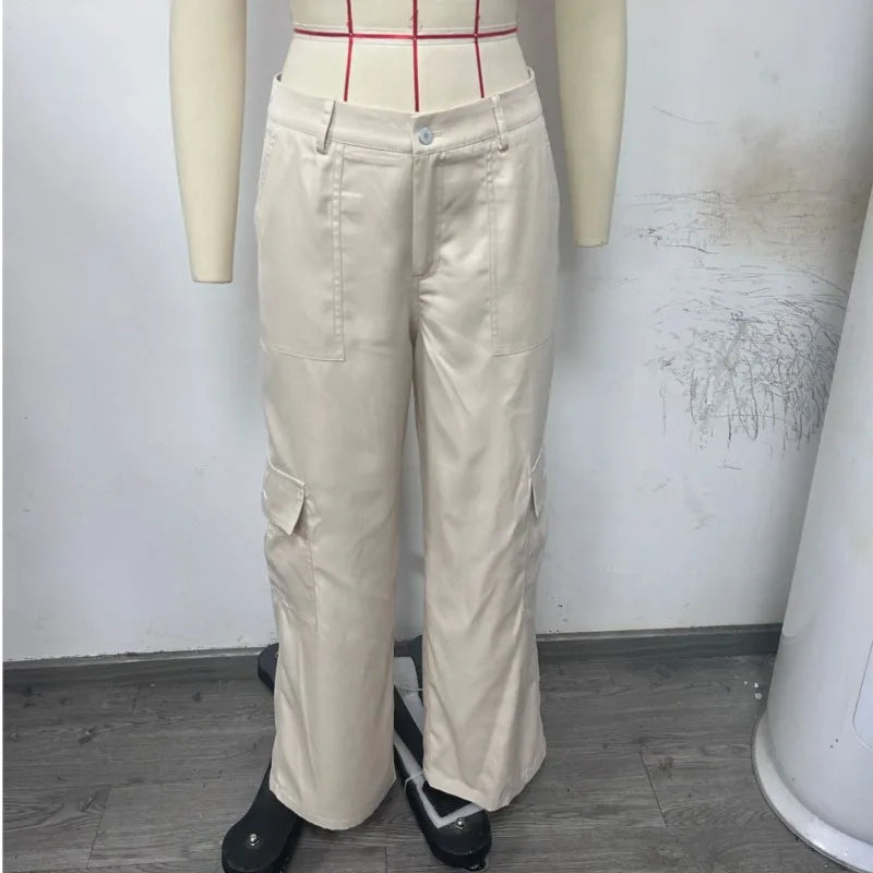 Women Vintage Cargo Pants Streetwear New Y2K Techwear Korean Harajuku Parachute Pants Beige Sweatpants Wide Leg Joggers Trousers