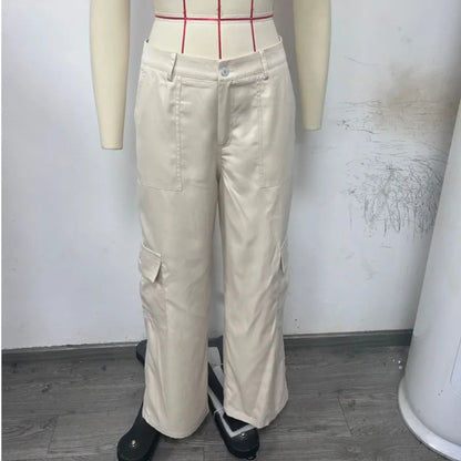 Women Vintage Cargo Pants Streetwear New Y2K Techwear Korean Harajuku Parachute Pants Beige Sweatpants Wide Leg Joggers Trousers
