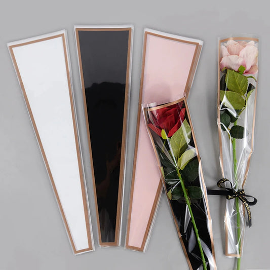50Pcs Flower Wrapping Bag Clear Rose Floral Bouquet Packaging Bags for Valentine's Day Wedding Birthday Party Gift Decoration
