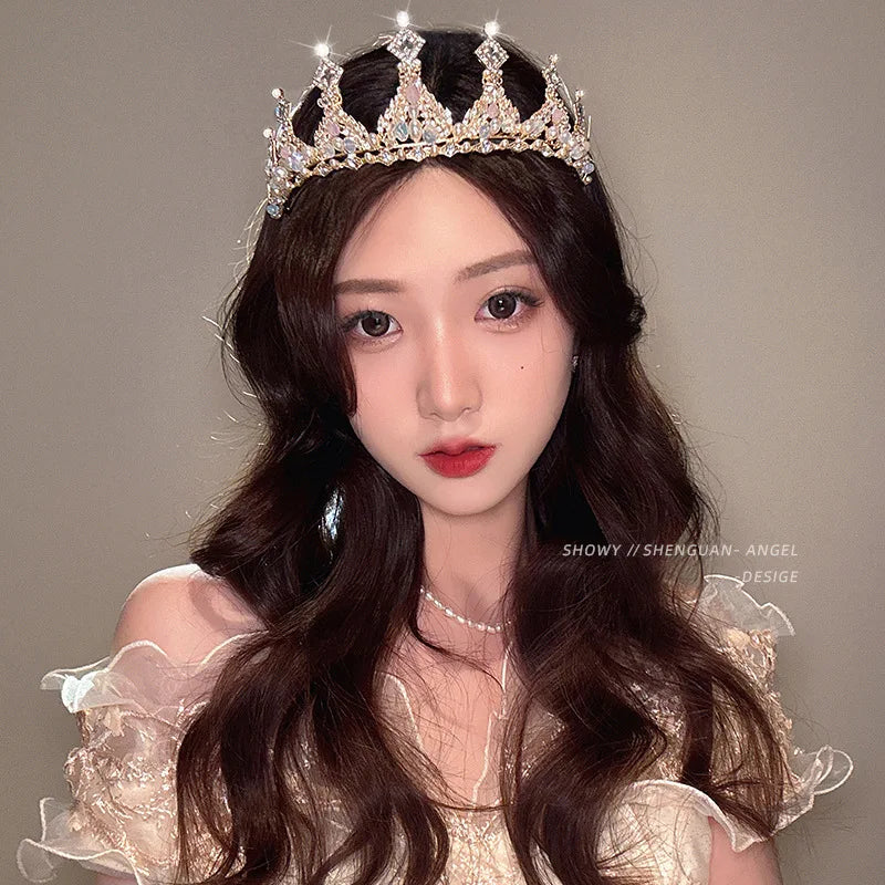 Children's Princess Crown Crystal Tiara Girls Hair Accessories High-end Atmosphere Dance Performance Birthday Gift Crown