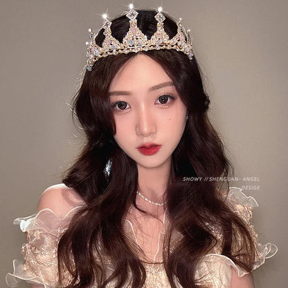 Children's Princess Crown Crystal Tiara Girls Hair Accessories High-end Atmosphere Dance Performance Birthday Gift Crown