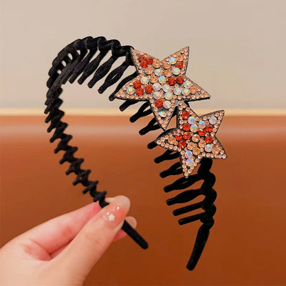 Rhinestone Star Flocking Headband Women's Retro Bangs Arrangement Artifact with Hair Teeth Non-slip Headband Hair Accessories