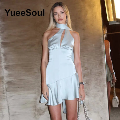 Blue Mini Dress Summer Sleeveless Slim Sexy Women Dresses 2025 New Sweet Cute Evening Party Casual High Street Y2K Dress