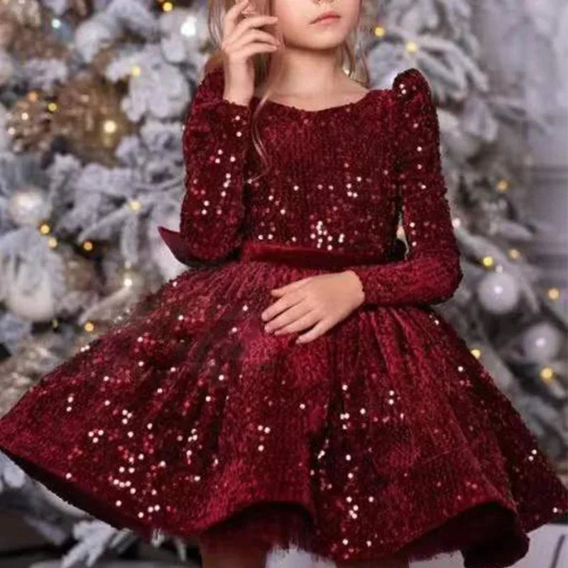 Children's Catwalk Dress Princess Dress New Fluffy Yarn Foreign Style Little Host Piano Performance Sequined Children's Dress