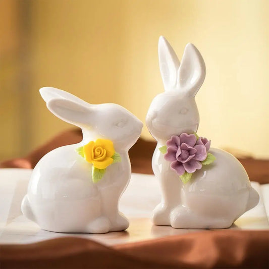 Easter Egg Shell Rabbit Ornaments Home Bedroom Ceramic Crafts Tabletop Scene Decoration Easter Bunny Figurines
