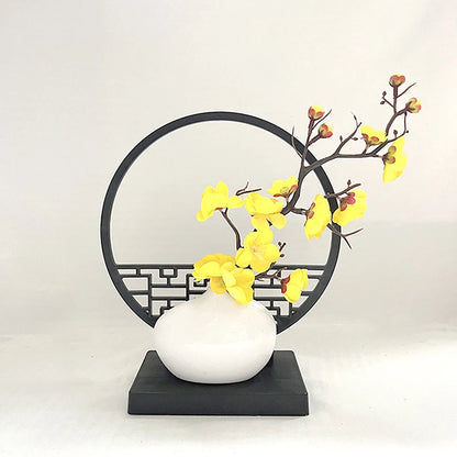 1Pc 15cm Elegant Artificial Plum Blossom Bonsai Set with Screen Base Chinese-Inspired Home & Office Decor Includes Pot