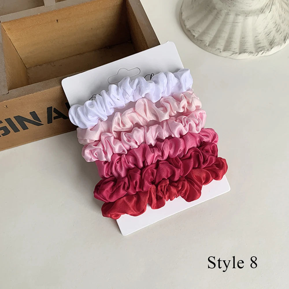 3/6Pcs/Set Silk Hair Scrunchies Elastic Hair Bands Women Elegant Headwear Hair Ties Ponytail Holder Sweet Hair Rope Rubber Bands