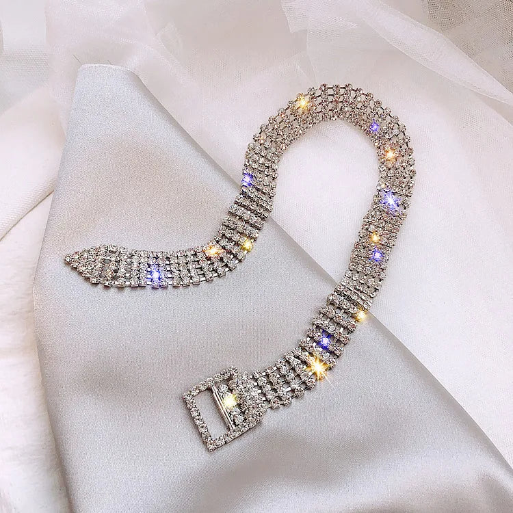 Luxury Colorful Crystal Chokers Necklaces for Women Multilayer Gold Color Chain Rhinestone Necklaces Statements Jewelry