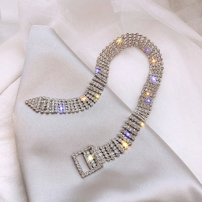 Luxury Colorful Crystal Chokers Necklaces for Women Multilayer Gold Color Chain Rhinestone Necklaces Statements Jewelry