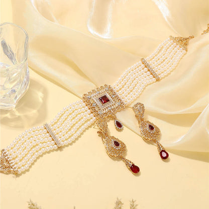 Moroccan Women's Pearl Jewelry Set Luxurious Vintage Style Necklace Earrings, Bridal Wedding Party Accessories