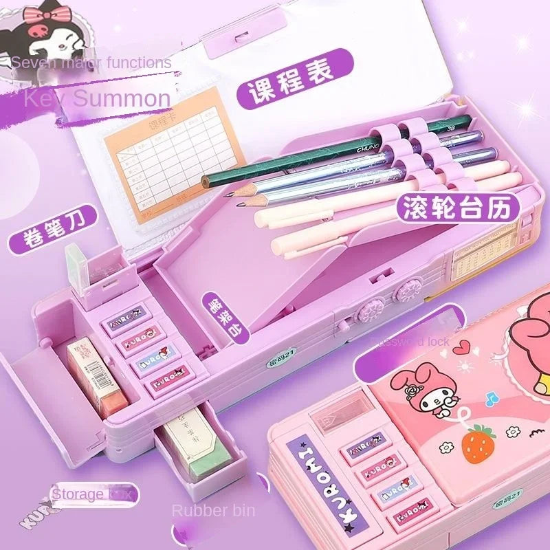 Cartoon kuromi My melody Cinnamoroll password lock multifunctional stationery box kawaii pencil case school supplies wholesale