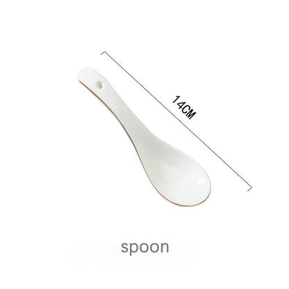 Ceramic Plates Bowls Gilt Rim White Porcelain Dinner Tray Kitchen Plates Ceramic Tableware Food Dishes Rice Salad Noodles Bowl