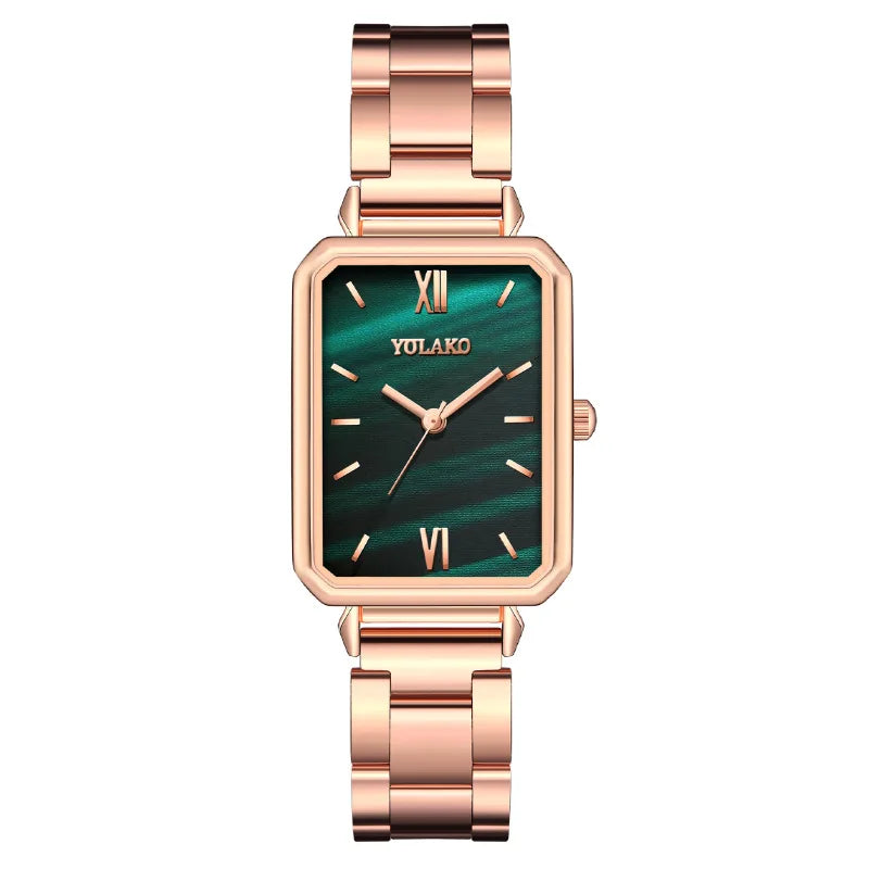 Women's Fashion Square Green Classic Wrist Retro Small Wristwatch Casual Quartz Watch For Lady