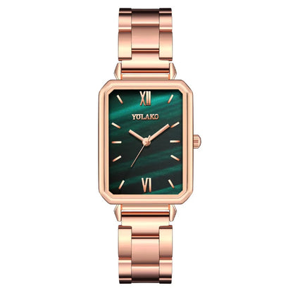 Women's Fashion Square Green Classic Wrist Retro Small Wristwatch Casual Quartz Watch For Lady