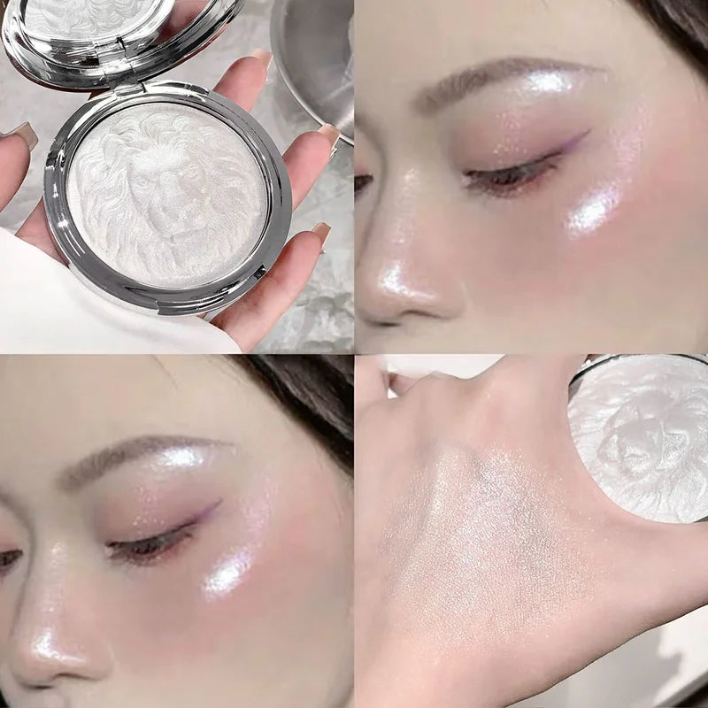 Three-Color Lion Facial Contour Highlighter Powder Makeup Palette Pearl White Shimmer Atmosphere Potato Puree Highlighter Plate