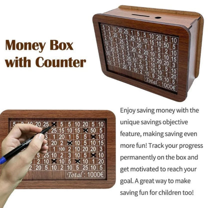 1000/3000/5000/10000 Euro Money Box Wooden Piggy Bank Reusable Money Vault Savings Box Challenge Cash Storage Case Children