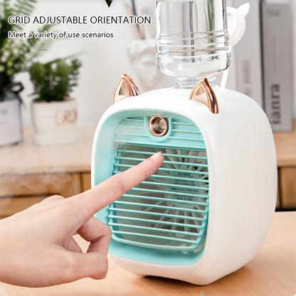 1200mAh Desk Misting Fan USB Rechargeable Water Cooling Fan Adjustable Grid Desktop Air Cooler Replaceable Water Tank Indoor Use