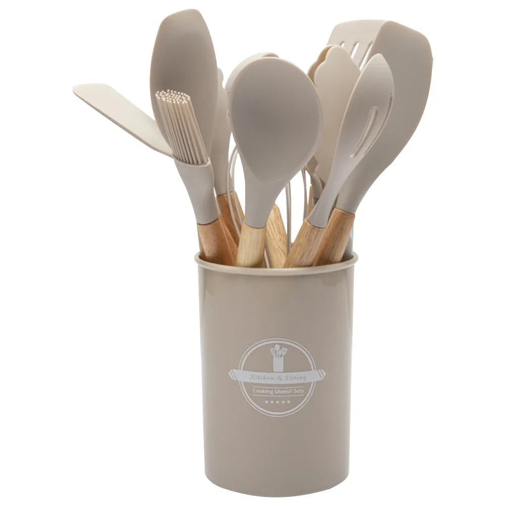 12Pcs Kitchen Utensil Set Heat-Resistant Cookware with Holder Non-Stick Spatula Set Spatula Spoon Brush Whisk for Home Kitchen