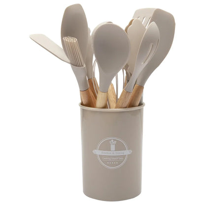 12Pcs Kitchen Utensil Set Heat-Resistant Cookware with Holder Non-Stick Spatula Set Spatula Spoon Brush Whisk for Home Kitchen