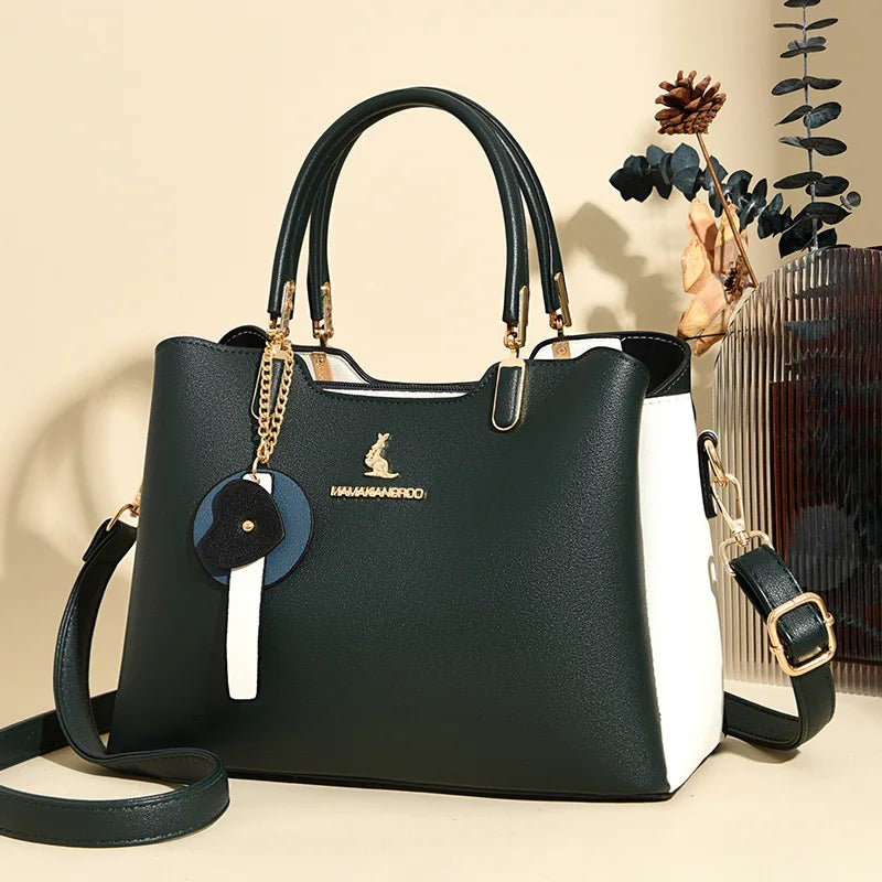 2025Autumn Fashion Simple Large Capacity Women's Handbag Color-Block Multi-Compartment High-End Mom Bag Commuter Bag