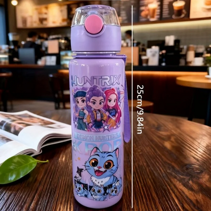K Pop Demon Hunters Kawaii Cartoon Figure Water Bottle – Girls’ Summer Sports Large Capacity Plastic Bottle | Portable for Hikin