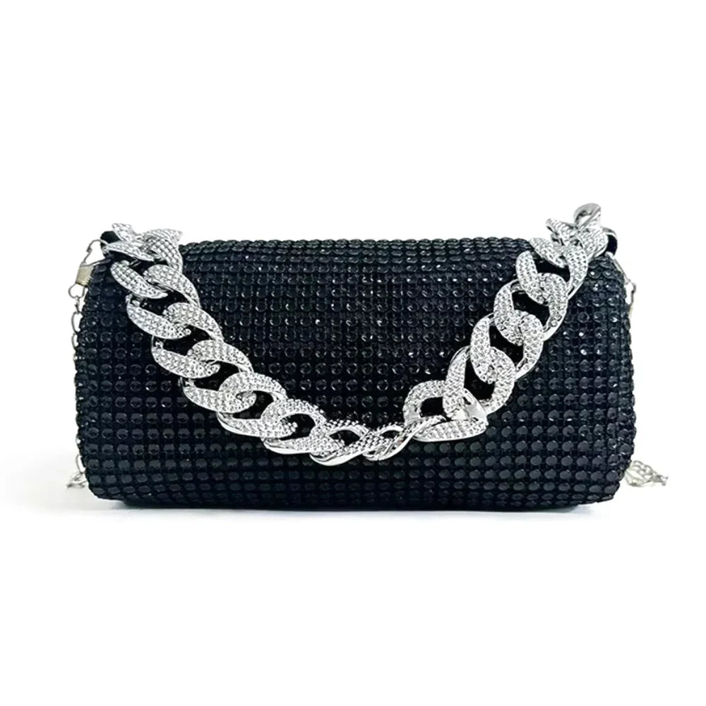 All Diamond Design Shoulder Bag Personalized Color Sparkling Bucket Bag Thick Chain Wedding Accessory Underarm Bag