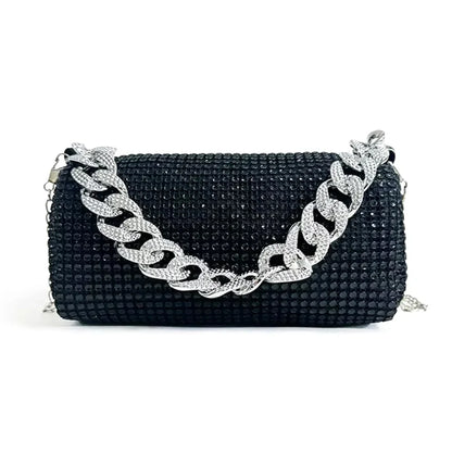 All Diamond Design Shoulder Bag Personalized Color Sparkling Bucket Bag Thick Chain Wedding Accessory Underarm Bag