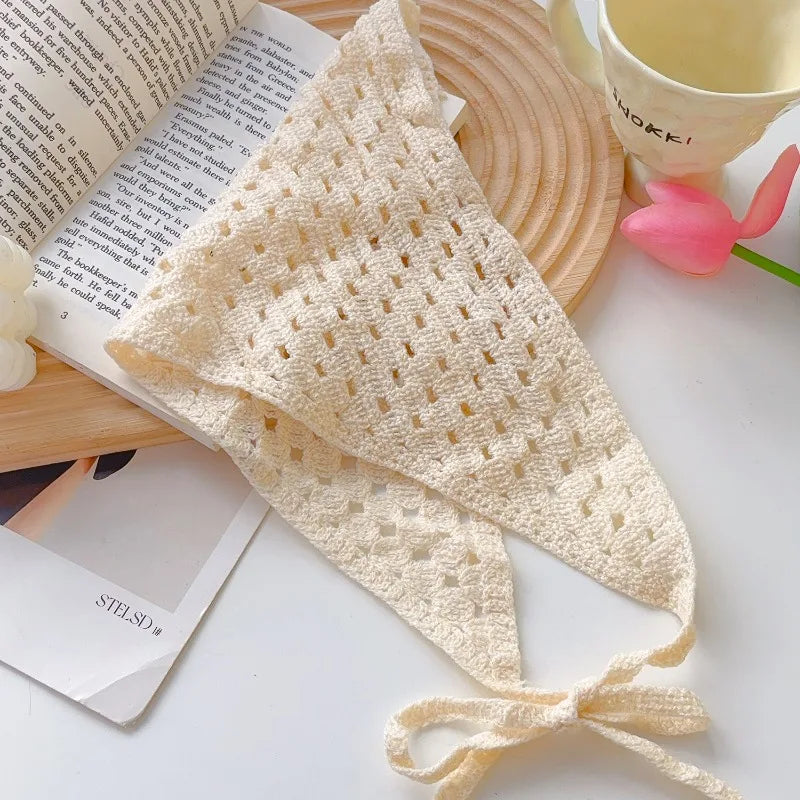 12styles Lace Mesh Triangle Scarf French Country Style Floral Hair Scarf Headwrap for Elegant Women Spring Summer Boho Bandana