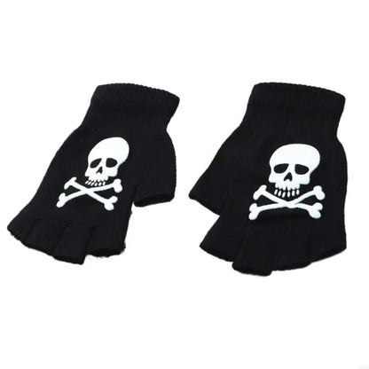 Warm Thermal Gloves Thick Stylish Mitten Gloves Half Finger Halloween Handwear Stylish Skeleton Gloves for Girl Women