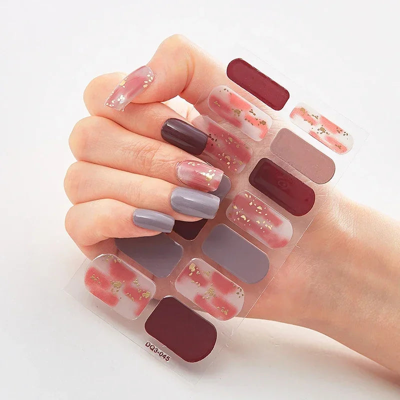 Semi Cured Gel Nail Sticker Pure Color UV LED Lamp Covered Waterproof Full Adhesive Long Self Nail Decals Manicure Lasting